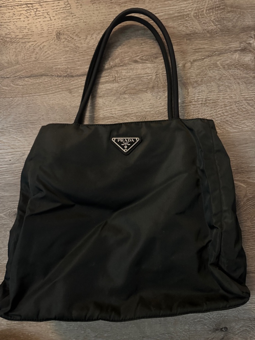 Prada Black Nylon Tote with Logo Plaque